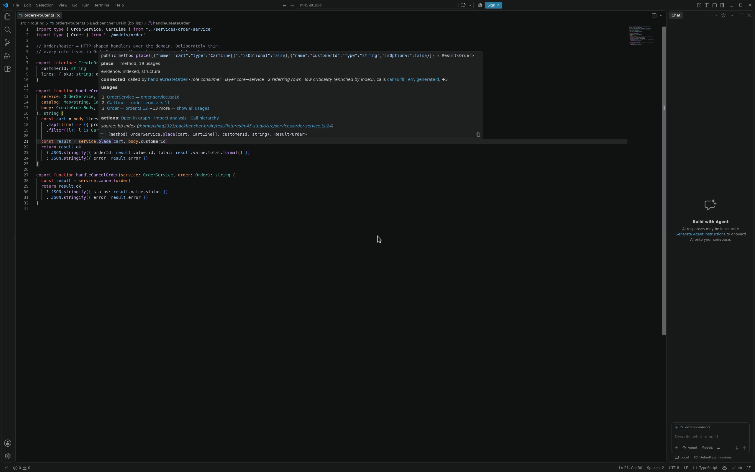 Go to definition — F12 jump into order-service.ts (after portal dismiss)