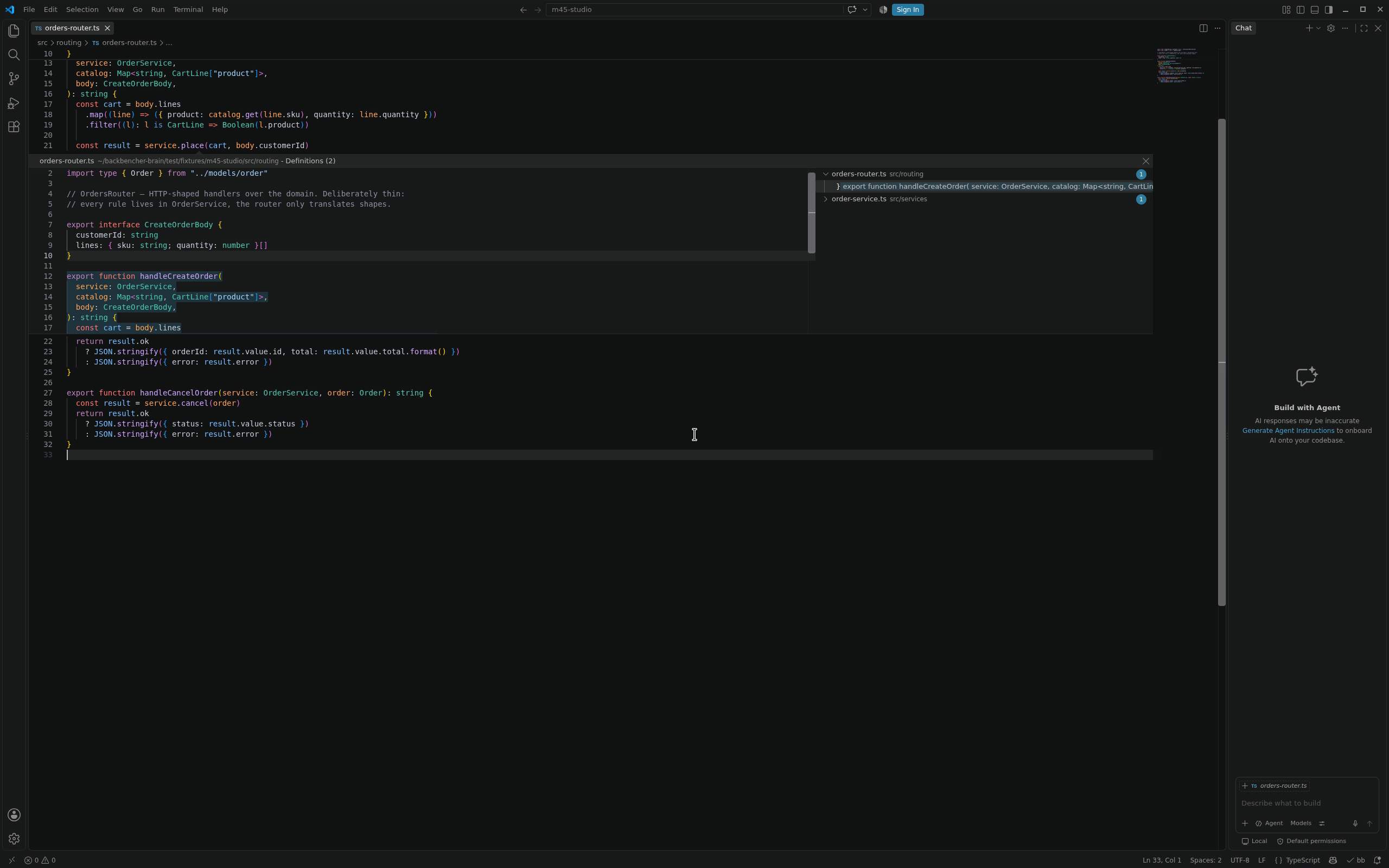 Find references — references peek with cross-file usages